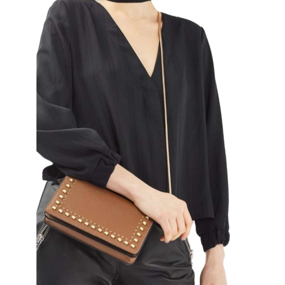 Topshop Handbags - TopShop Orla Stud Brown Faux Leather Crossbody